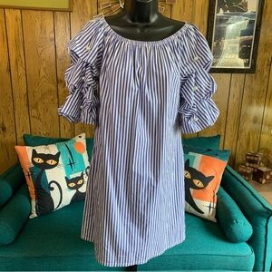 Sam and Jess Pearls & Puffy Sleeves 100% Cotton Striped Dress